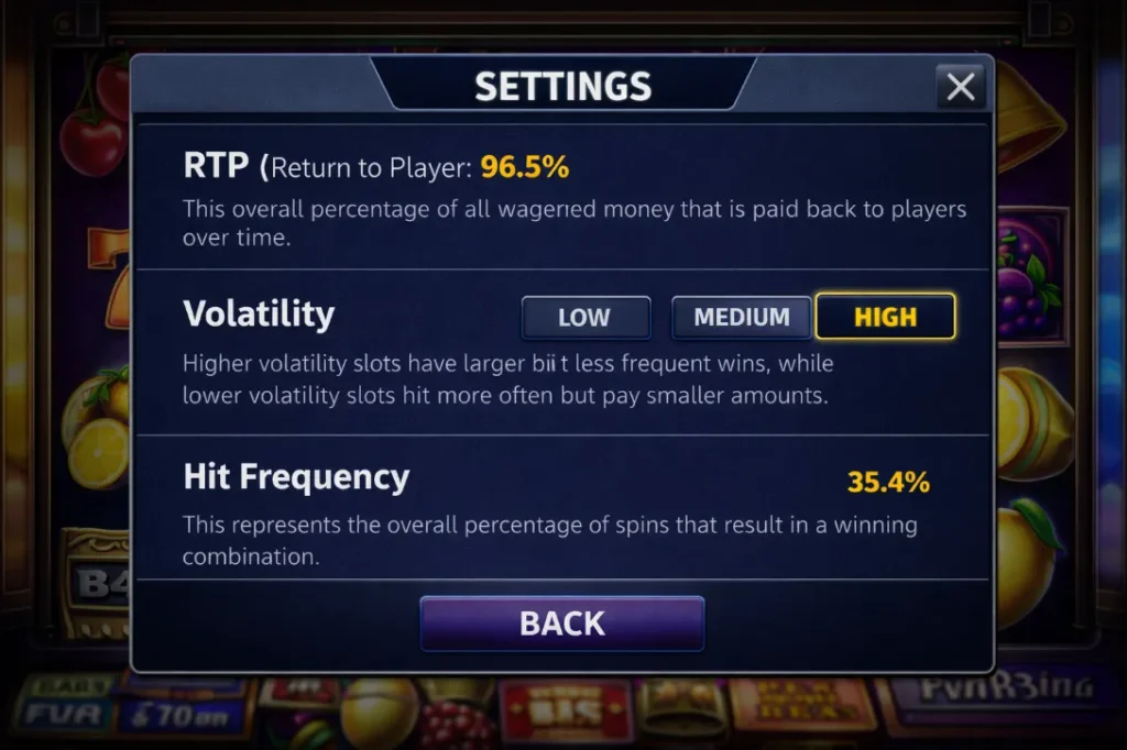 slot rtp volatility hit frequency